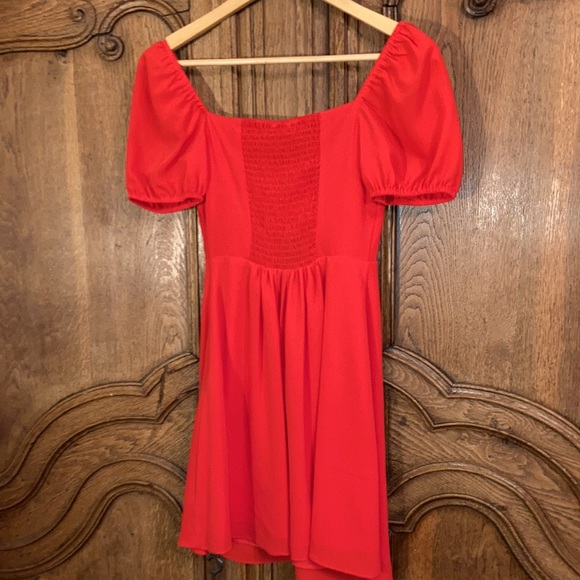 Gianni Bini Ivy Tie Front Puff Sleeve Red Mini Dress NEW - Picture 8 of 14